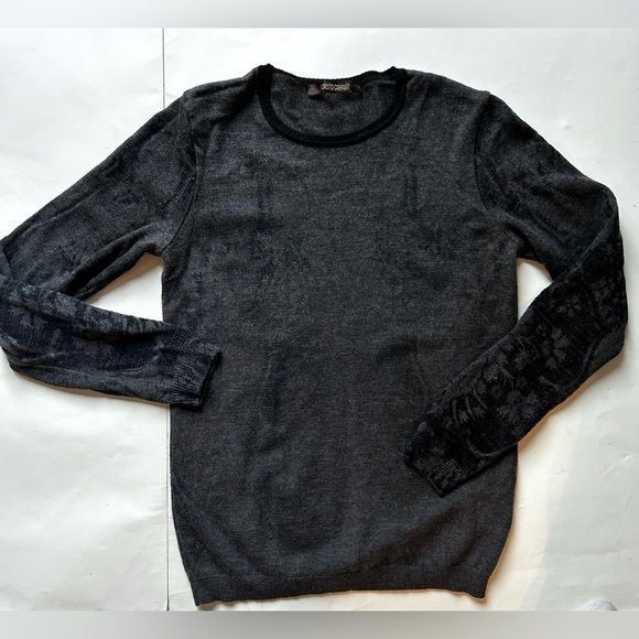 Roberto Cavalli  Lana wool grey sweater size 40 grey black print made in Italy - Picture 9 of 9